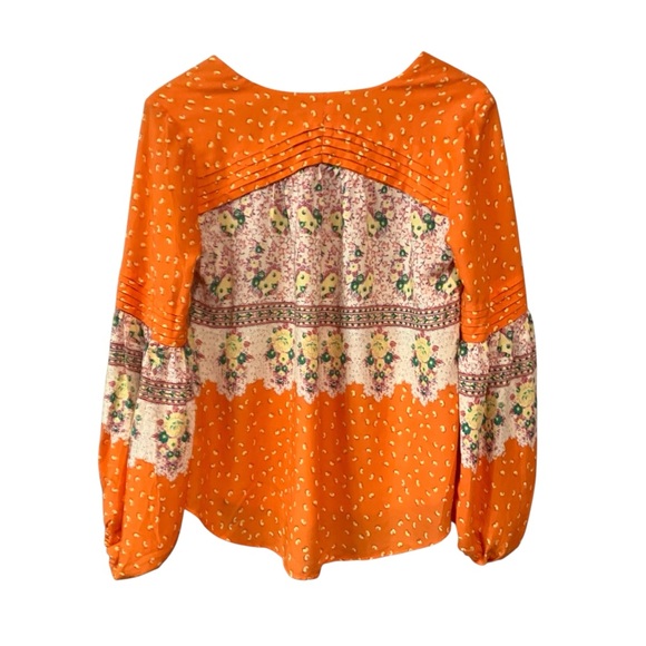 Anthropologie Maeve Orange Patterned V Neck Long Sleeve Blouse Size XS - Picture 3 of 14